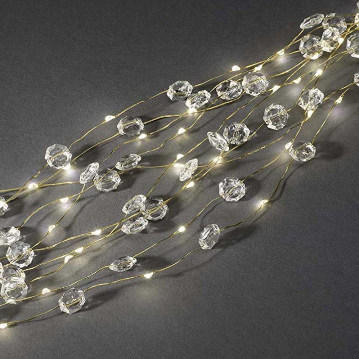 Guirlande lumineuse LED ornées de diamants, 200 diodes blanc chaud, fil doré