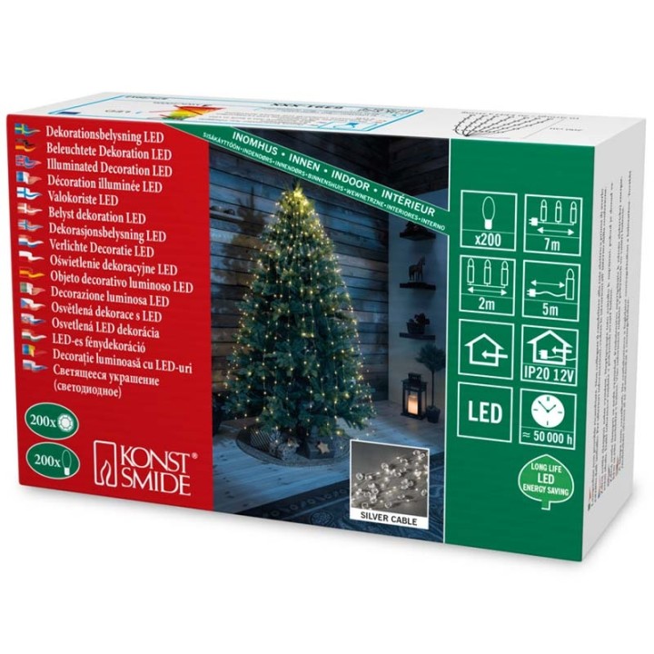 Guirlande lumineuse LED ornées de diamants, 200 diodes blanc chaud, fil argenté