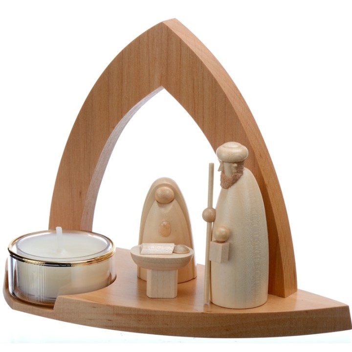 
Crèche en bois noel et une bougie chauffe plat
