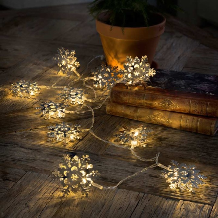 Guirlande lumineuse décorative à LED, flocons de neige métalliques couleur
argent