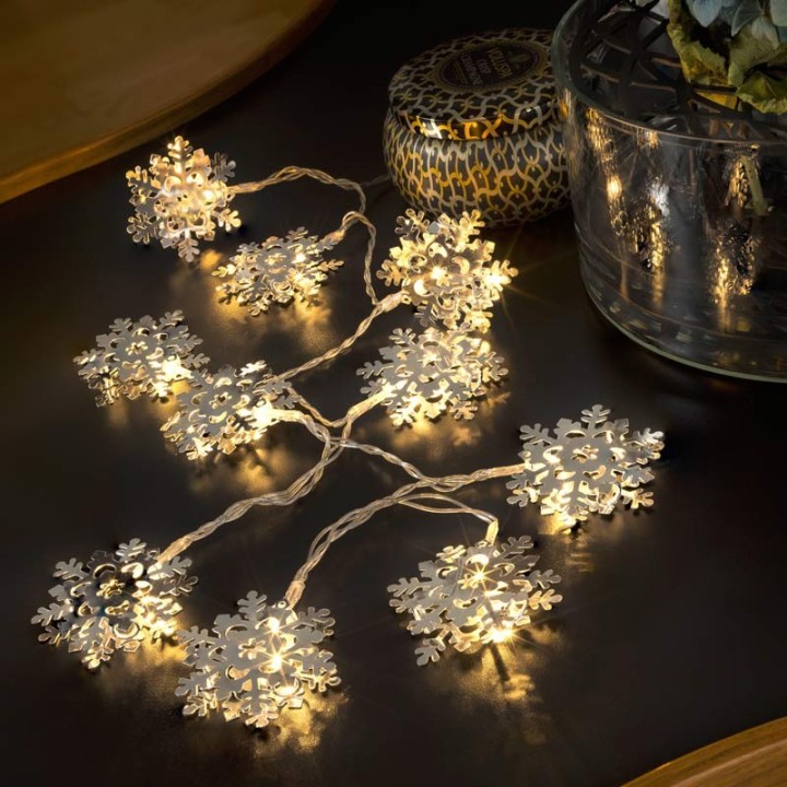 Guirlande lumineuse décorative à LED, flocons de neige métalliques couleur
argent
