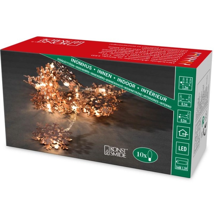 Guirlande lumineuse décorative à LED, flocons de neige métalliques couleur
cuivre