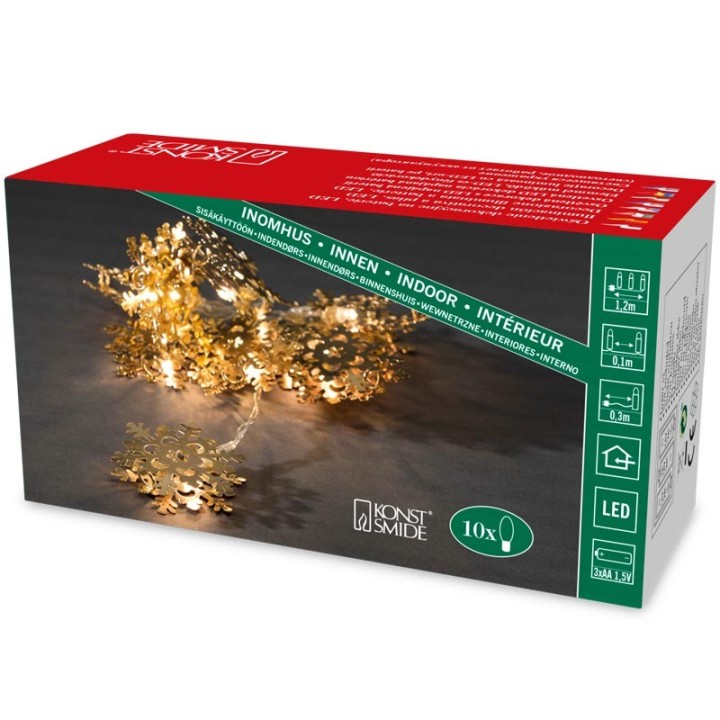 Guirlande lumineuse décorative à LED, flocons de neige métalliques dorés