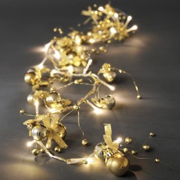 Guirlande lumineuse décorative à LED, perles et boucles dorées