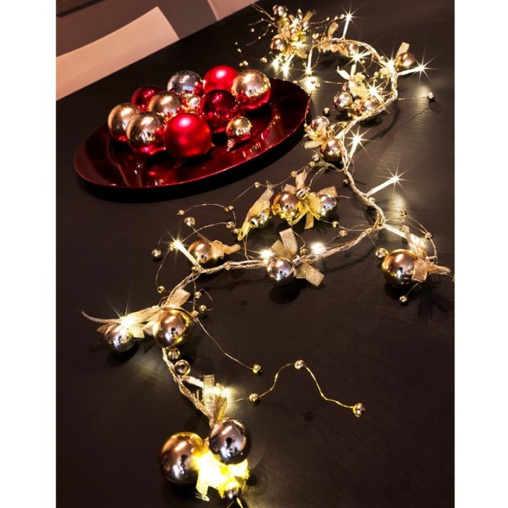 Guirlande lumineuse décorative à LED, perles et boucles dorées
