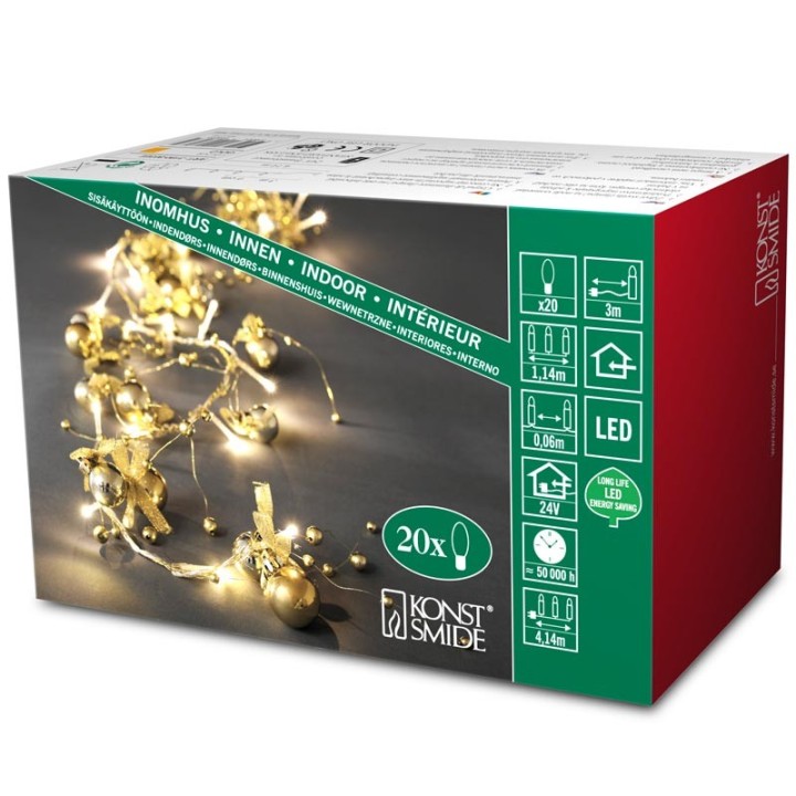 Guirlande lumineuse décorative à LED, perles et boucles dorées