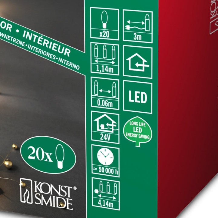Guirlande lumineuse décorative à LED, perles et boucles dorées