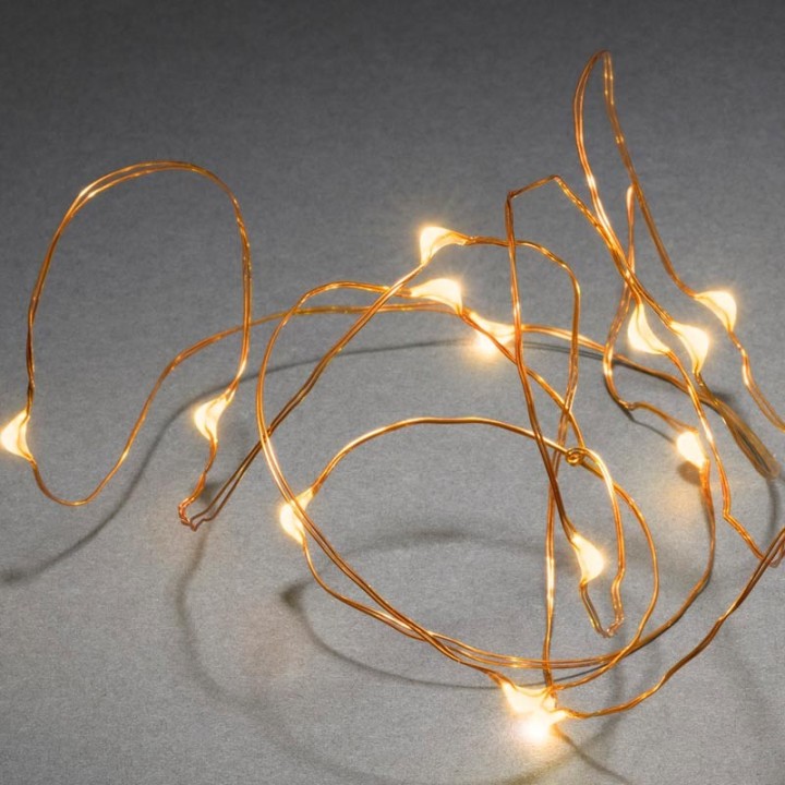 Guirlande LED à pile, 20 diodes ambrées, fil cuivré
