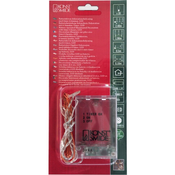 Guirlande LED à pile, 20 diodes ambrées, fil cuivré