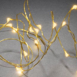Guirlande LED à pile, 20 diodes ambrées, fil laiton