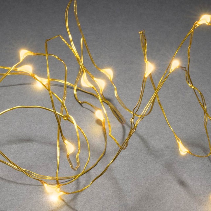 Guirlande LED à pile, 20 diodes ambrées, fil laiton