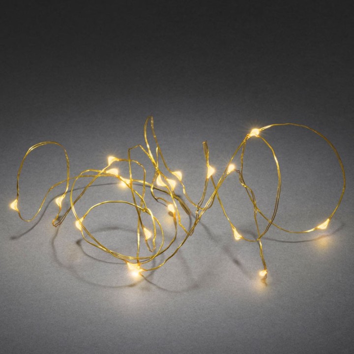 Guirlande LED à pile, 20 diodes ambrées, fil laiton
