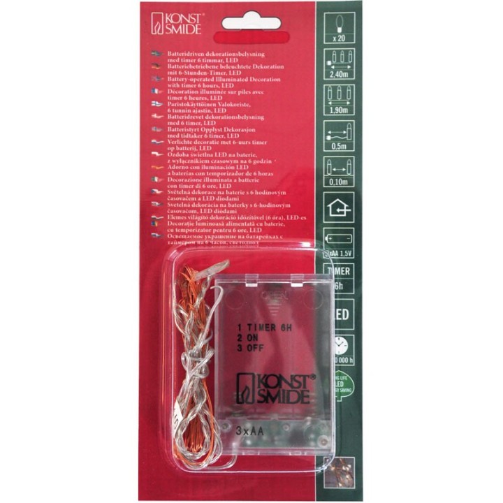 Guirlande LED à pile, 20 diodes ambrées, fil laiton