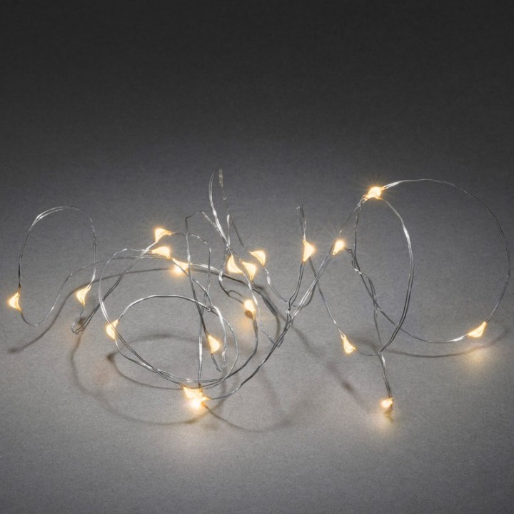 Guirlande LED à pile, 20 diodes ambrées, fil argenté