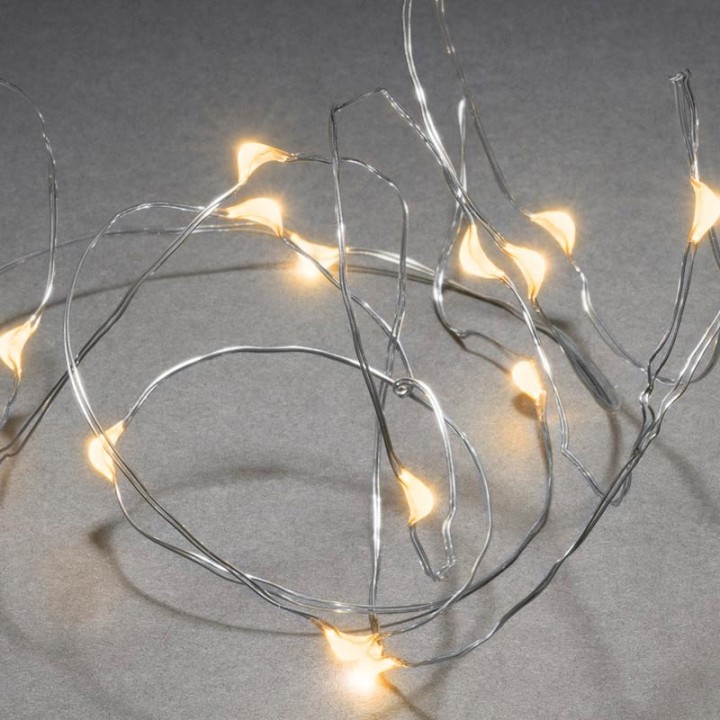 Guirlande LED à pile, 20 diodes ambrées, fil argenté