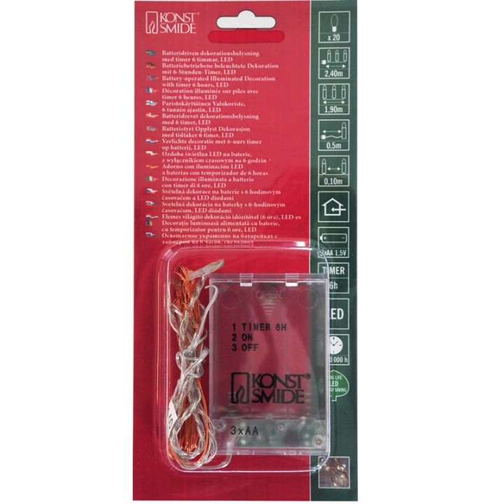 Guirlande LED à pile, 20 diodes ambrées, fil argenté