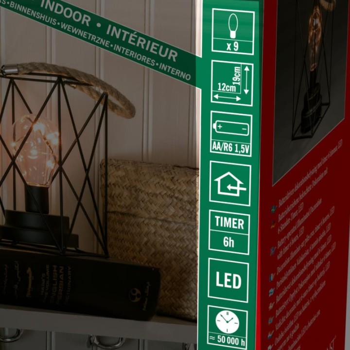 Lanterne lumineuse à Led en métal, carrée, 19 cm 