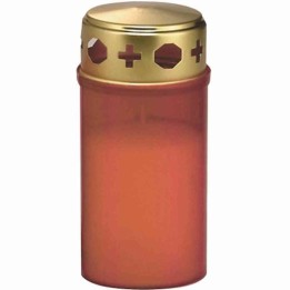 Bougie cimetière rouge avec couvercle doré, 12 cm