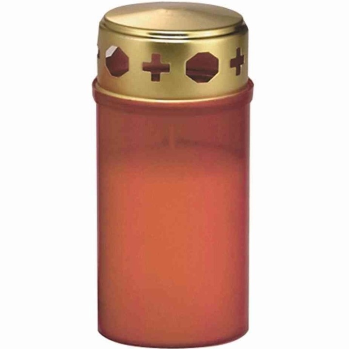 Bougie cimetière rouge avec couvercle doré, 12 cm