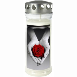 Bougie funéraire rose et main, 21,5 cm