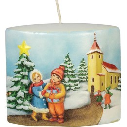 Bougie de Noël vintage scène enfant et village