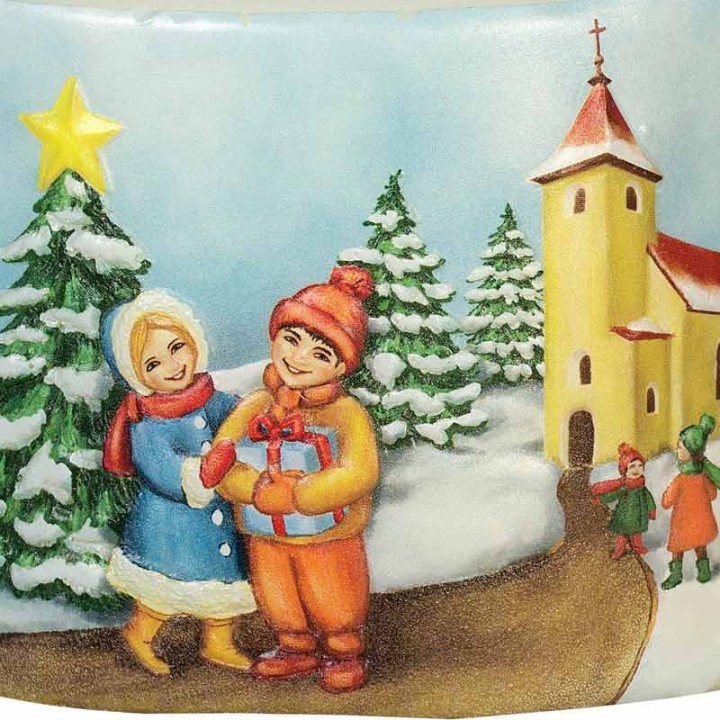 Bougie de Noël comme autrefois enfant et village