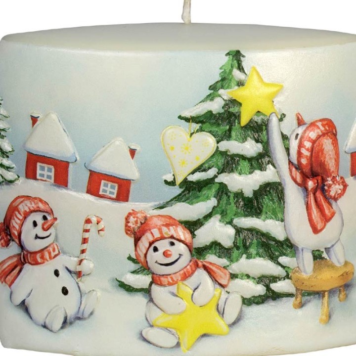 Bougie de Noël comme autrefois bonhommes de neige et sapin