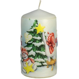 Bougie vintage de Noël, bonhommes de neige et sapin