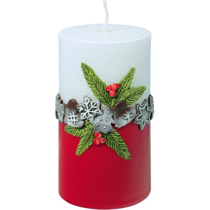 Bougie décorative de Noël, blanc rouge, 12 cm 