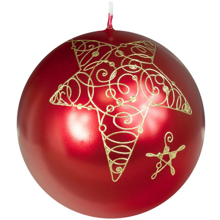 Bougie rouge de Noël  boule avec étoile, 8 cm 