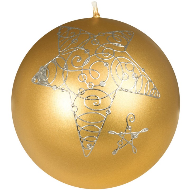 Boule Noël bougie or avec étoile, 8 cm 