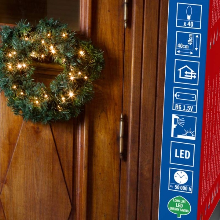 Couronne de sapin extérieur à LED, 45 cm