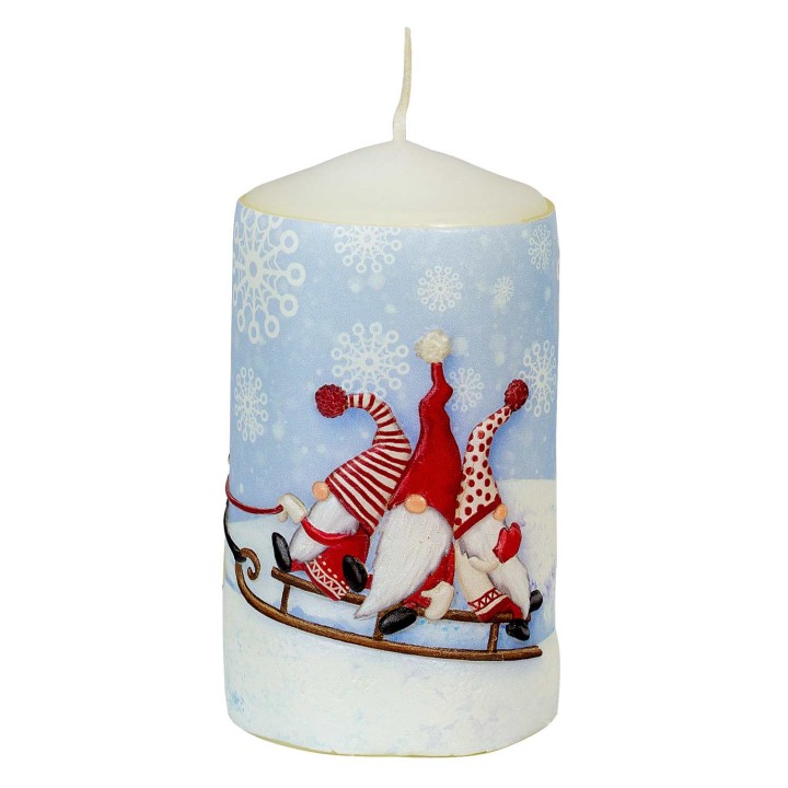 Bougie ronde de Noël traneau avec 3 pere noel