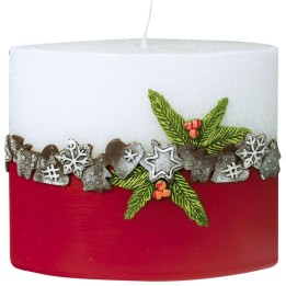 Bougie décorative ovale de Noël, blanc rouge