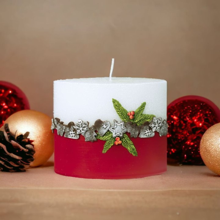 Bougie décorative ovale de Noël, blanc rouge