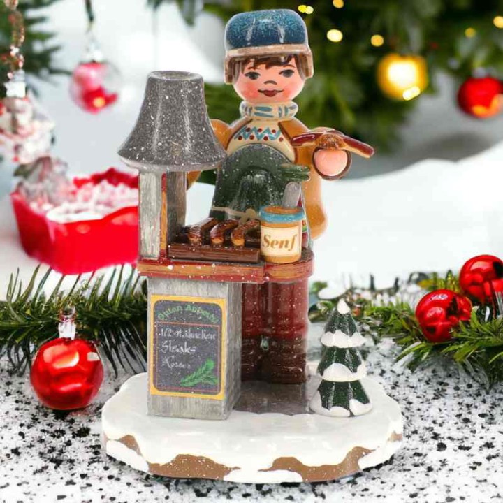 Village de Noël miniature, marchand de saucisses