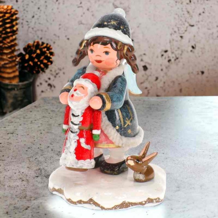 Figurine Fillette avec Père Noël - Village de Noël miniature