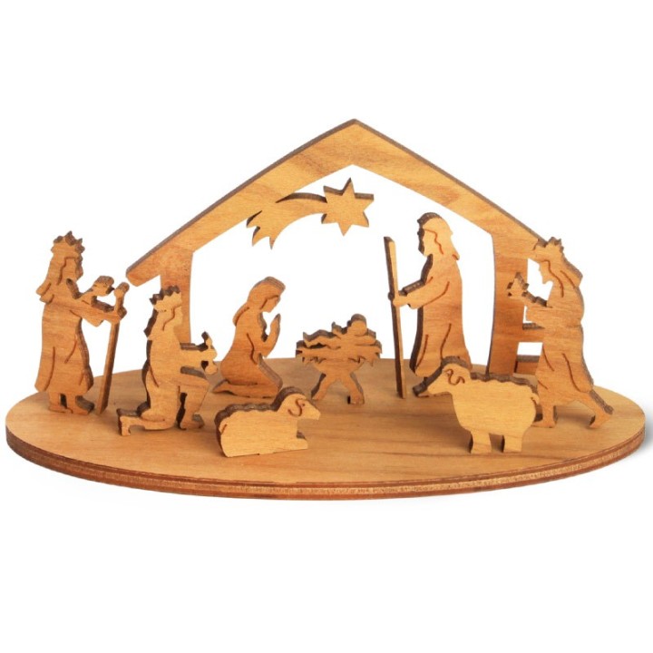 Petite crèche de Noël avec personnages en bois d'olivier, 5 cm