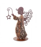 Statuette ange de Noël en bois avec ailes métal, 25 cm