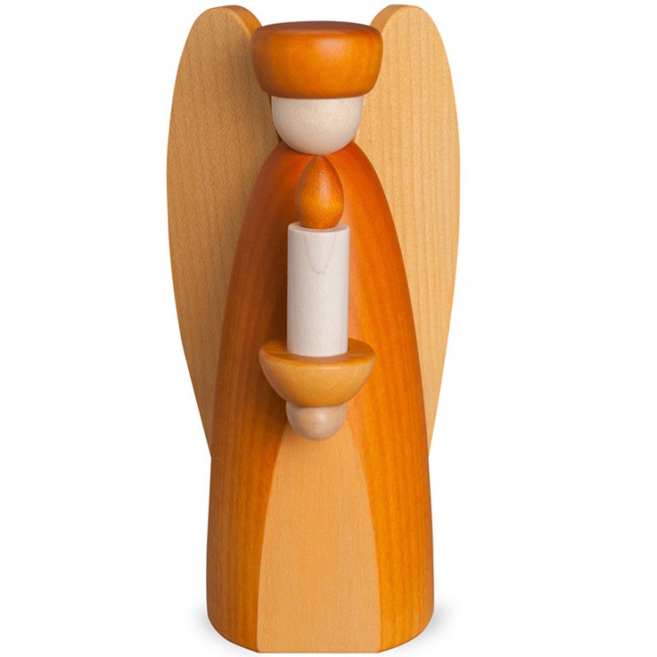 Ange de Noël en bois jaune avec bougie 
