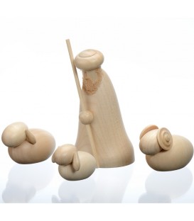 Personnage en bois, le berger et ses moutons, 12 cm