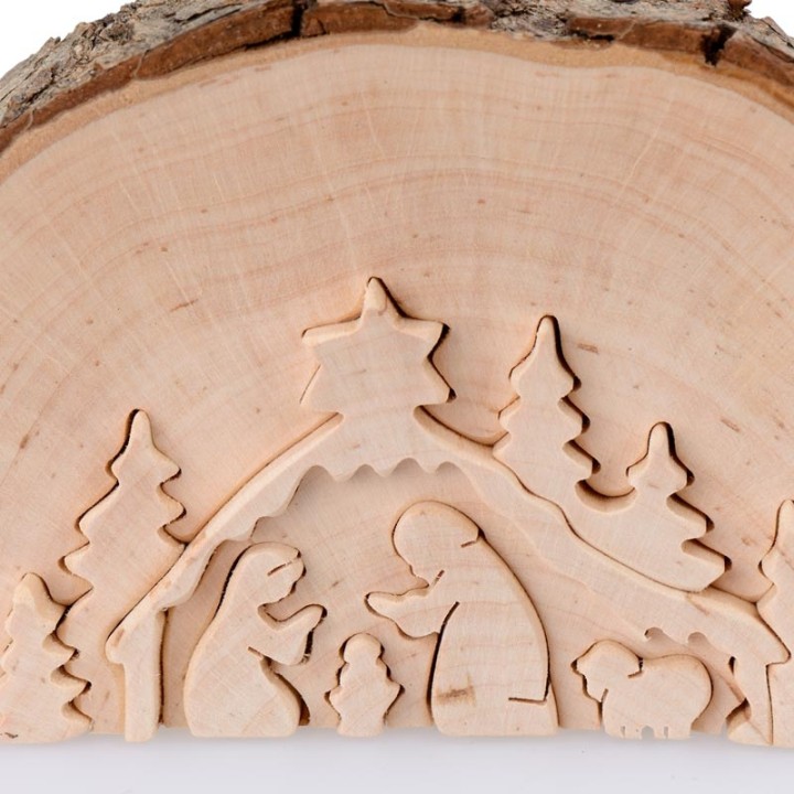 Crèche de Noël en relief, taillée dans un rondin de bois, 12 cm
