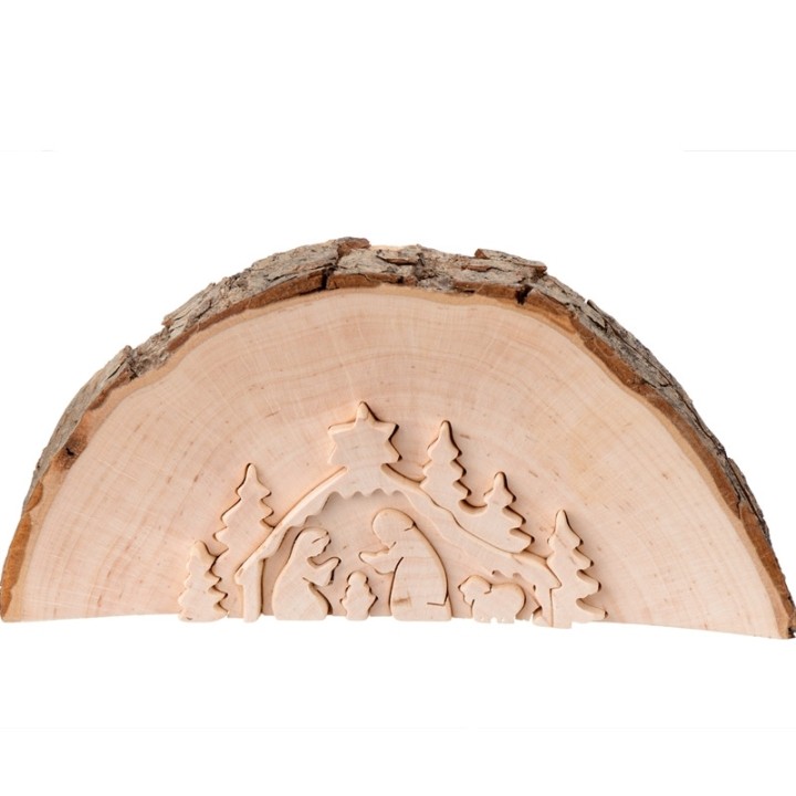Crèche de Noël en relief, taillée dans un rondin de bois, 12 cm