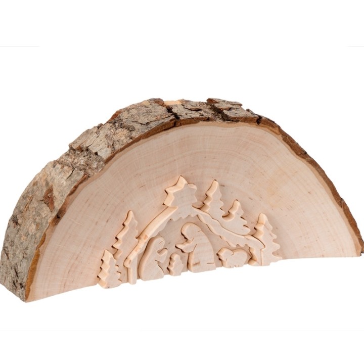 Crèche de Noël en relief, taillée dans un rondin de bois, 12 cm