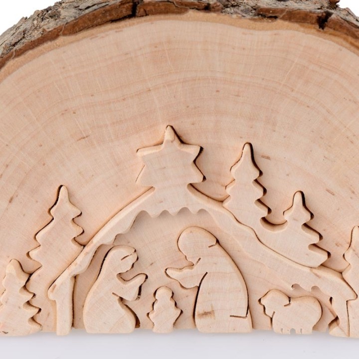 Crèche de Noël en relief, taillée dans un rondin de bois, 12 cm