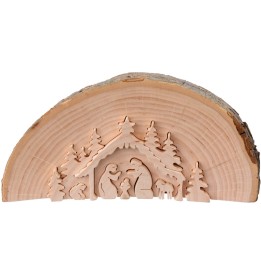 Crèche de Noël en relief, taillée dans un rondin de bois, 15 cm