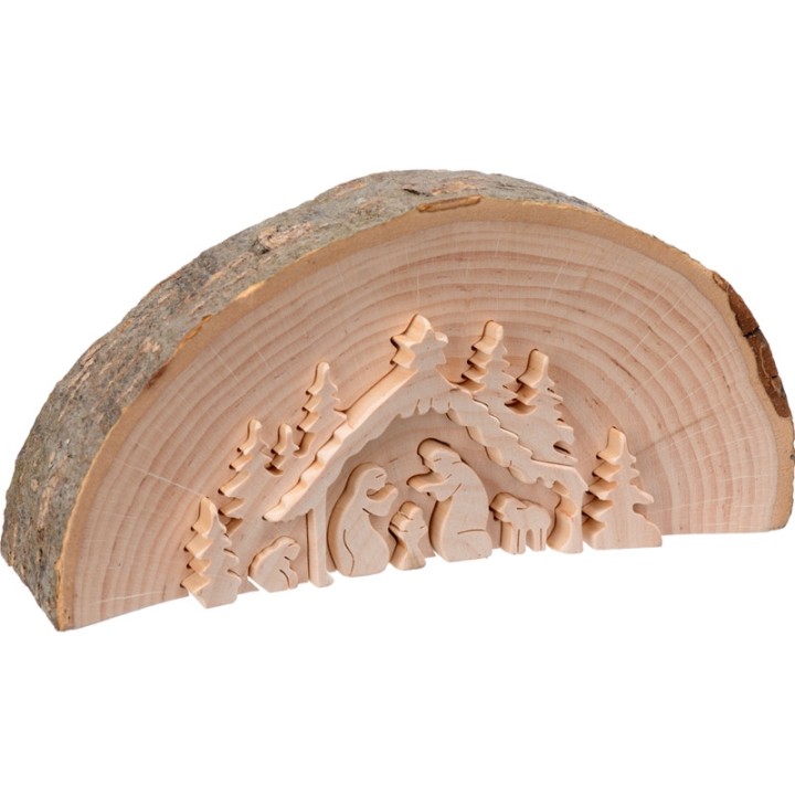 Crèche de Noël en relief, taillée dans un rondin de bois, 15 cm