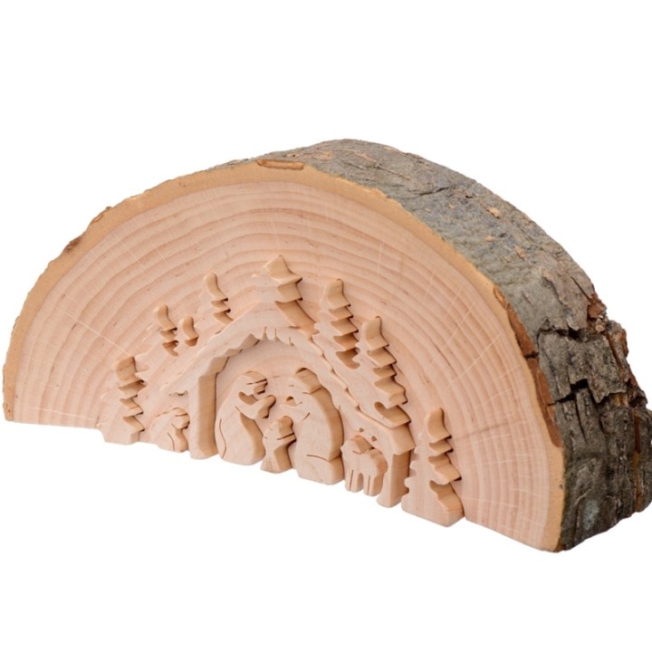 Crèche de Noël en relief, taillée dans un rondin de bois, 15 cm