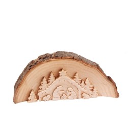 Crèche de Noel en relief sur bois, taillée dans un tronc d'arbre taille 3