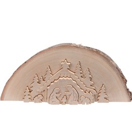 Crèche de Noël en relief, taillée dans un rondin de bois, 27 cm